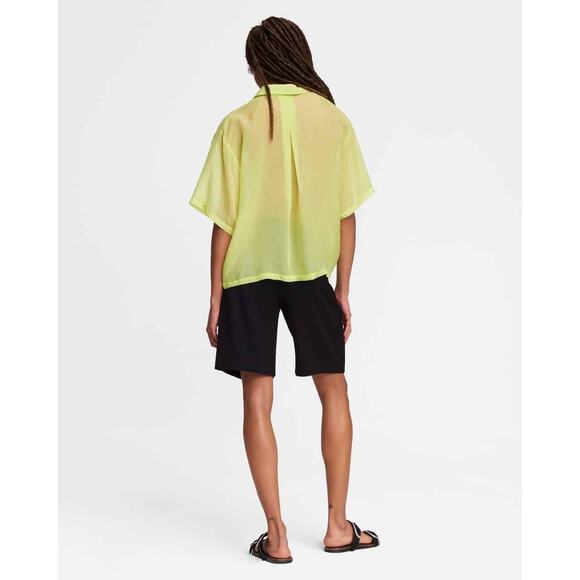 Rag & Bone Reed Shirt Neon Lime Green Button Front Short Sleeve Sheer Sz M - Picture 3 of 11
